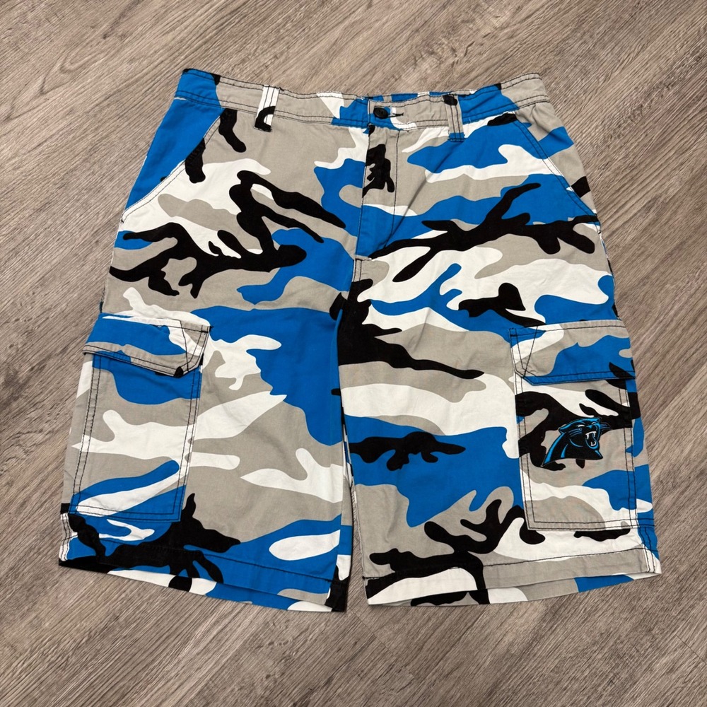 NFL‎ Carolina Panthers Mens Camo Cargo Shorts Blue Grey White Black Size 36